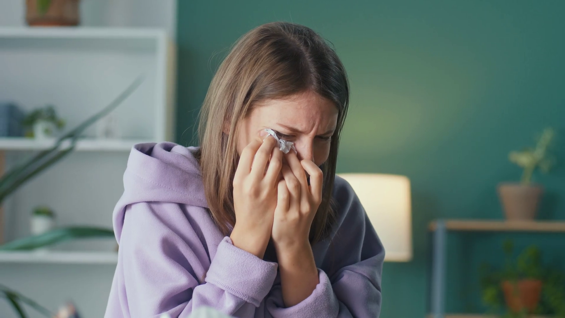 Stressed Young Woman Using Napkins Crying Stock Footage SBV-348504801 ...
