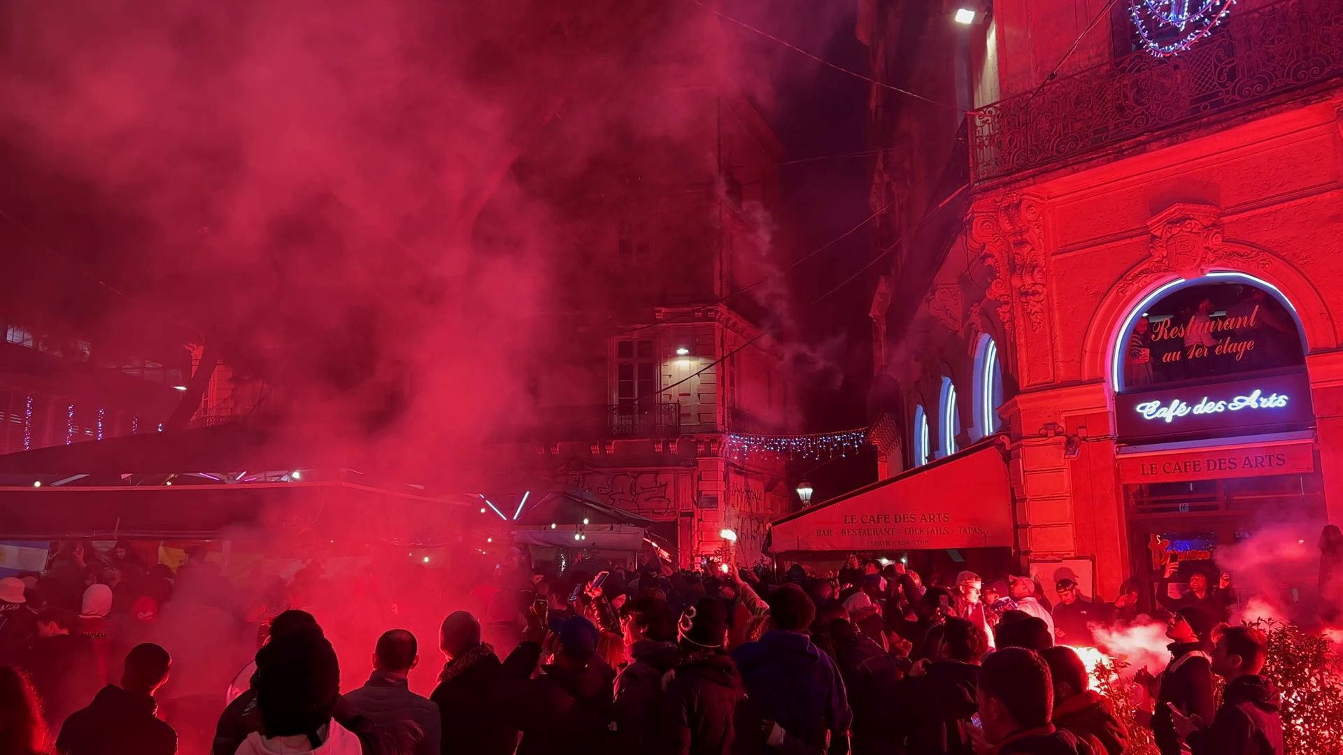 Crowd Lighting Red Flares In Nighttime Stock Footage SBV-351943310 ...