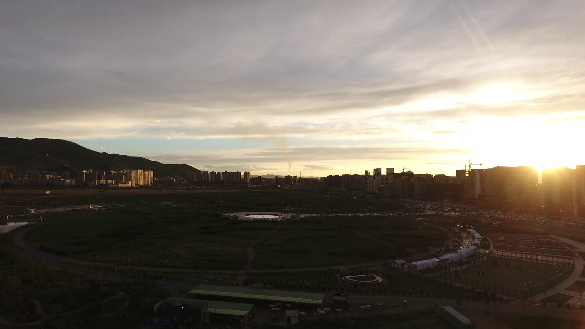 Aerial drone shot national park Ulan Bator city in Mongolia during ...