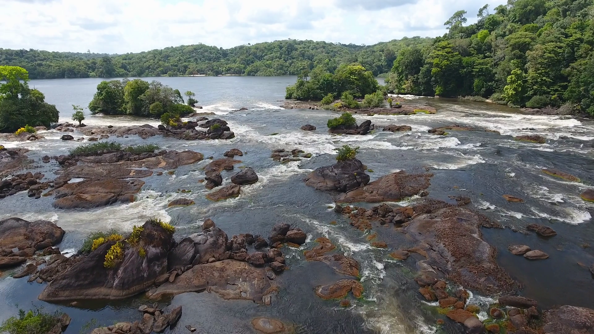 Rapids Saut Maripa French Guiana Brazil by drone. Torrent rocks
