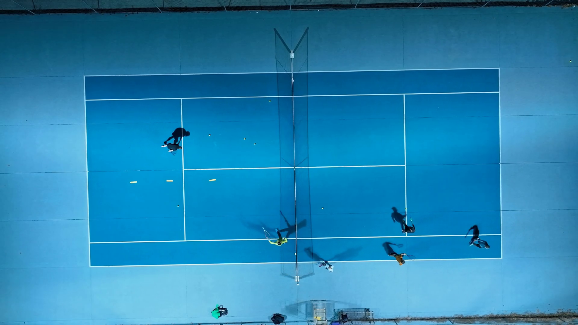 Overhead Snapshot Of Intense Tennis Gameplay Stock Footage SBV