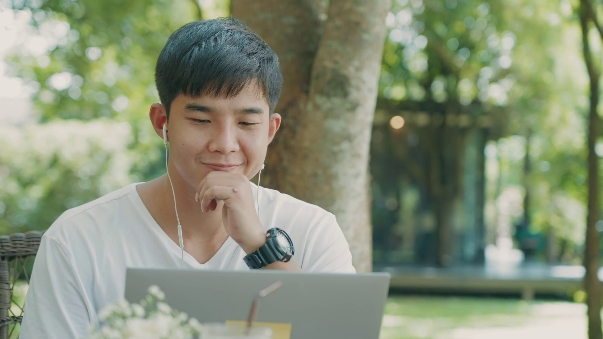Young Asian Male Using Laptop Computer Wear Stock Footage SBV-348938879 ...