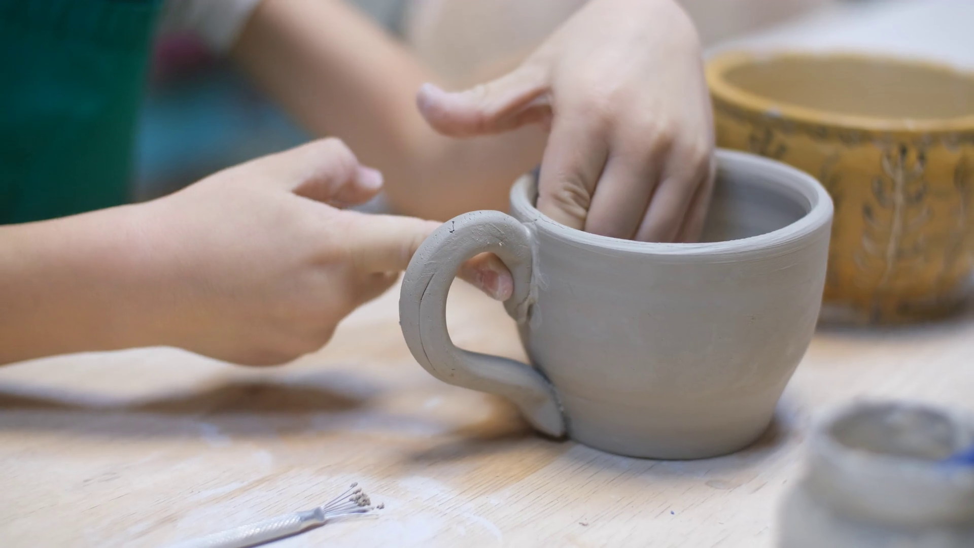 The Boy Doing Pottery Made Mug Out Of Clay Stock Footage SBV347634154