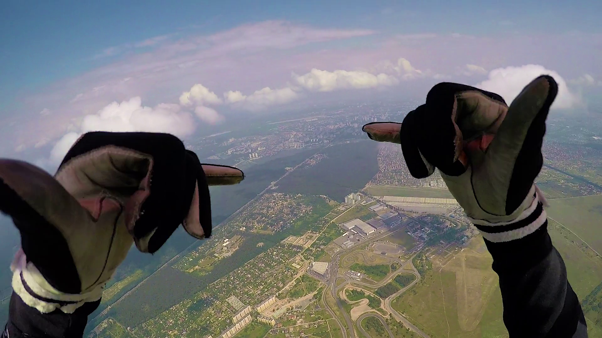Skydiver making thumbs up and opening parachute, view from helmet Stock Video Footage Storyblocks