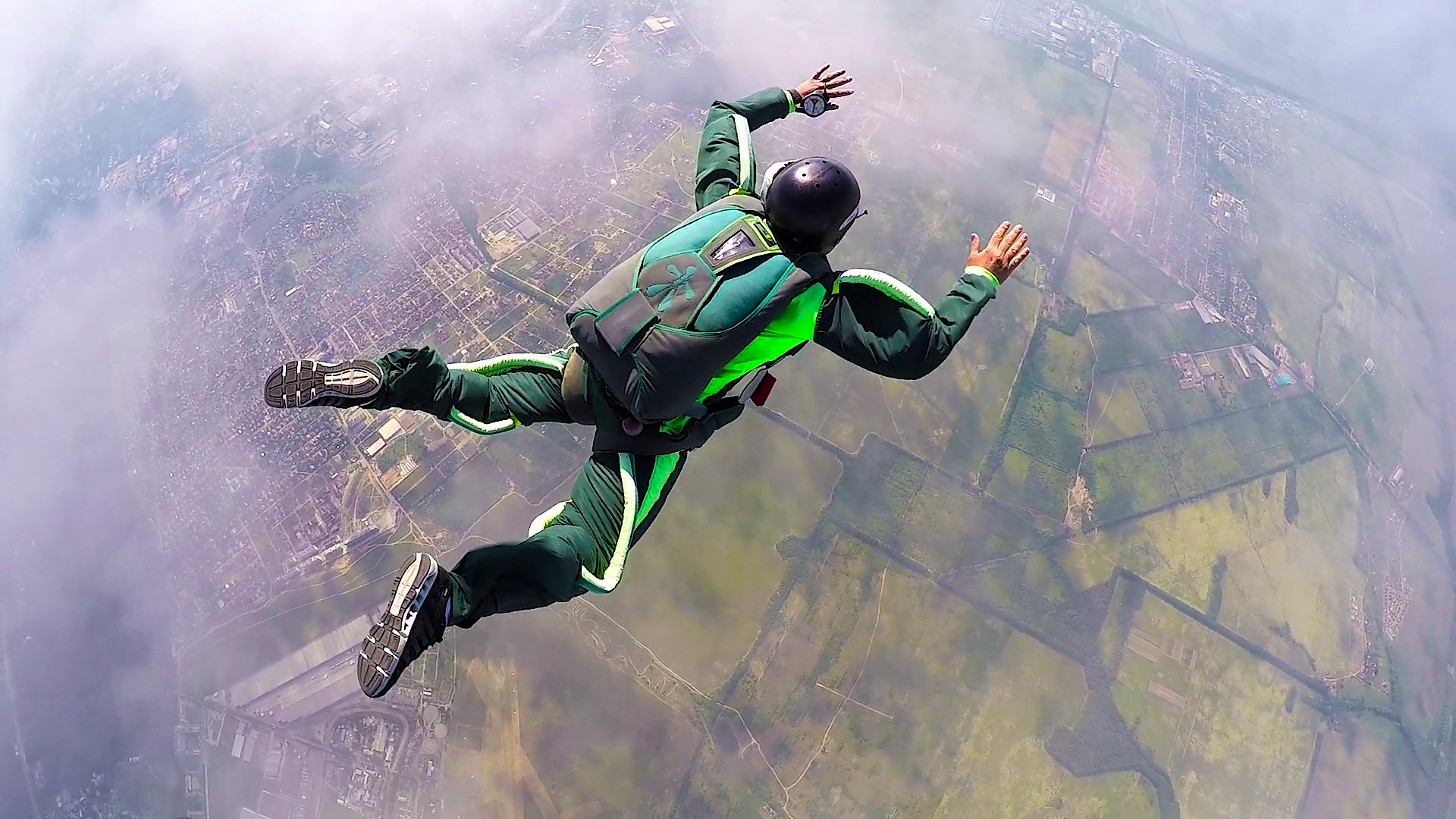 Skydivers in free fall, view from helmet Stock Video Footage - Storyblocks
