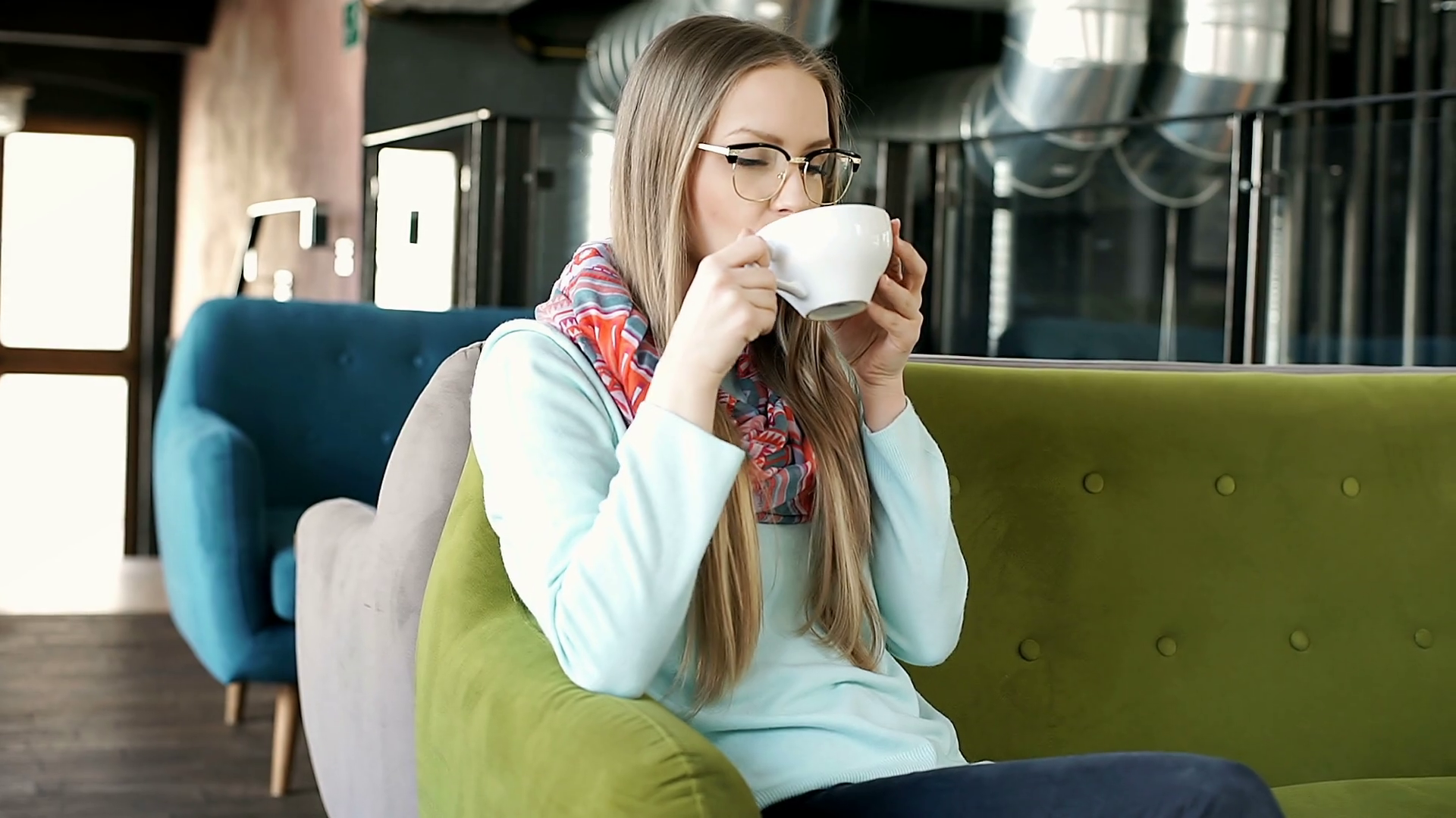 Stylish Blonde Girl Drinking Coffee Texting Stock Footage SBV-313170781 ...