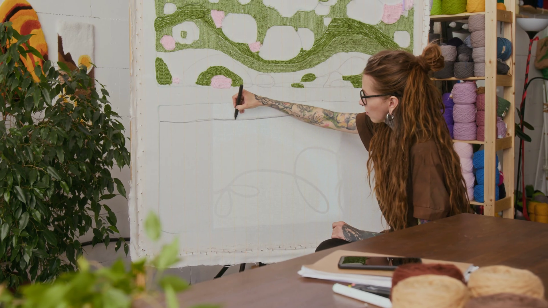 Tattooed Young Woman Starting Rug Tufting Stock Footage SBV-352759299 ...