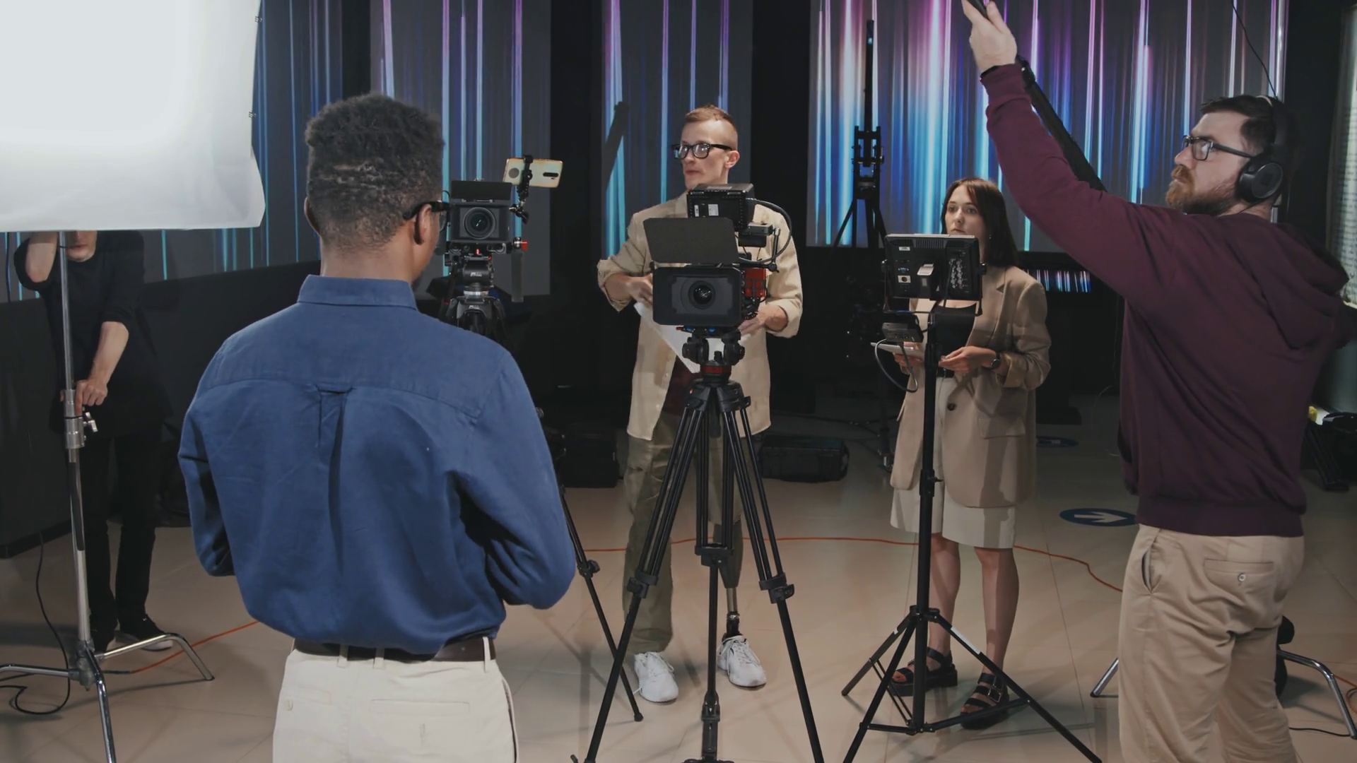 Full-shot Of Professional Cameraman With Leg Stock Footage SBV ...