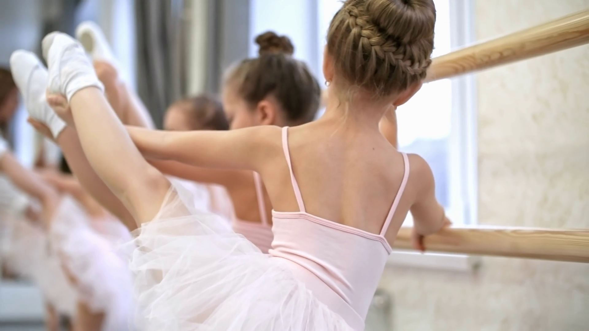 Close up Of Young Dancers At Ballet Barre Stock Footage SBV 324309600