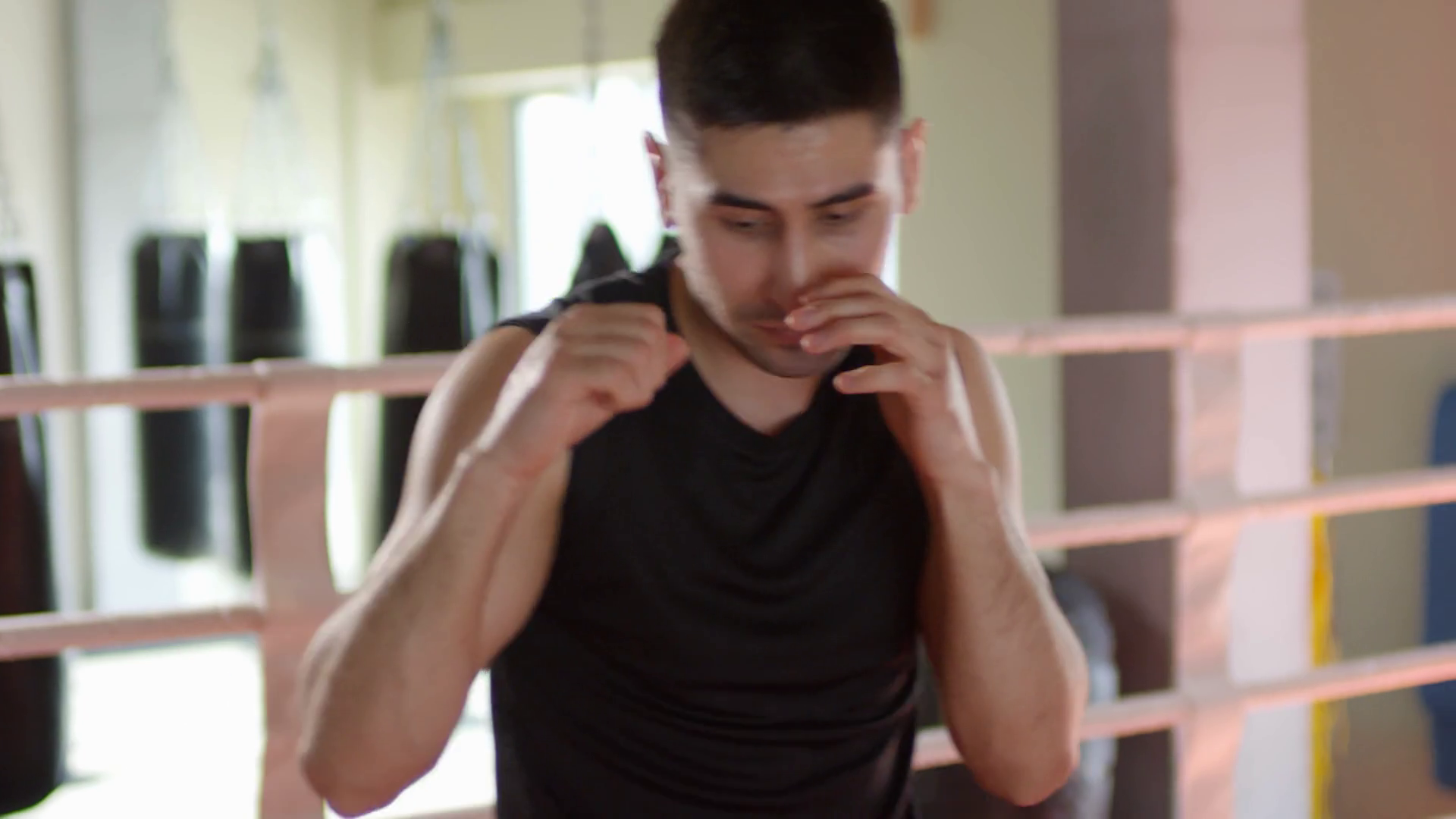 Professional Male Boxer Punching Air Stock Footage SBV338250798