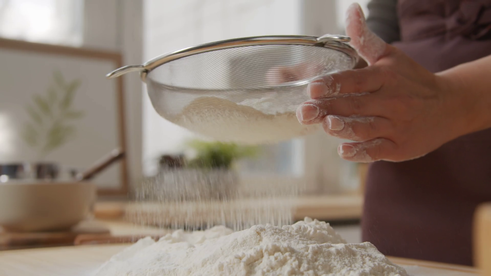 Close Up View Of Hands Of Housewife Sifting Stock Footage SBV346896191