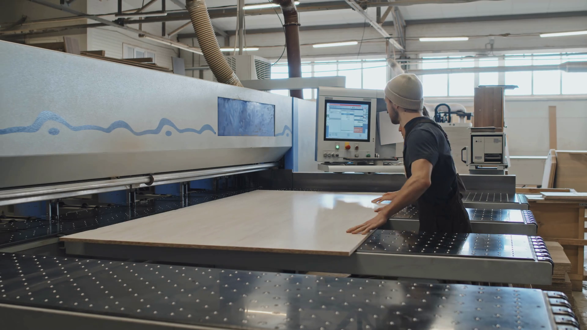 Male Female Workers Placing Wooden Board On Stock Footage SBV347302478
