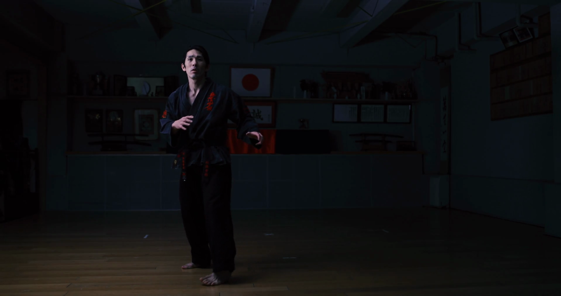 Japanese Male Practicing Karate In Dojo In Stock Footage SBV-338968981