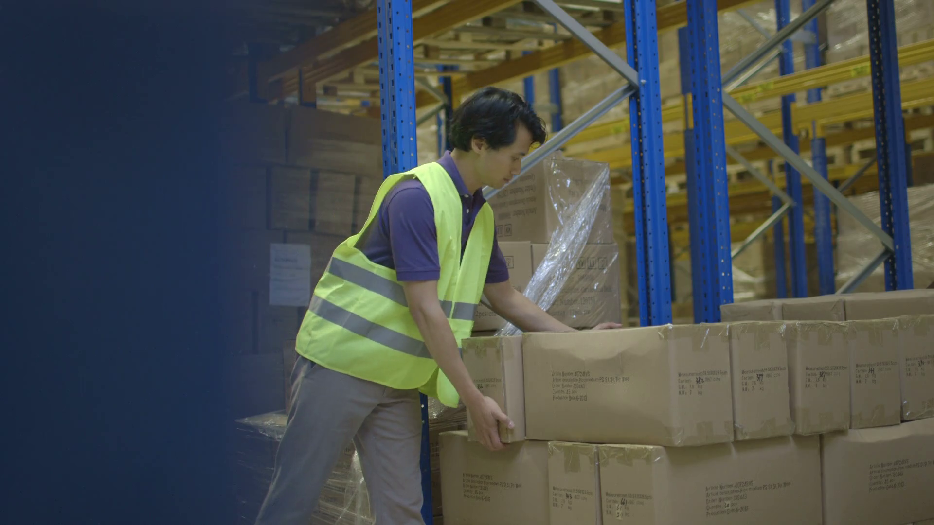 Ms Warehouse Worker Carrying Cardboard Boxes Stock Footage SBV