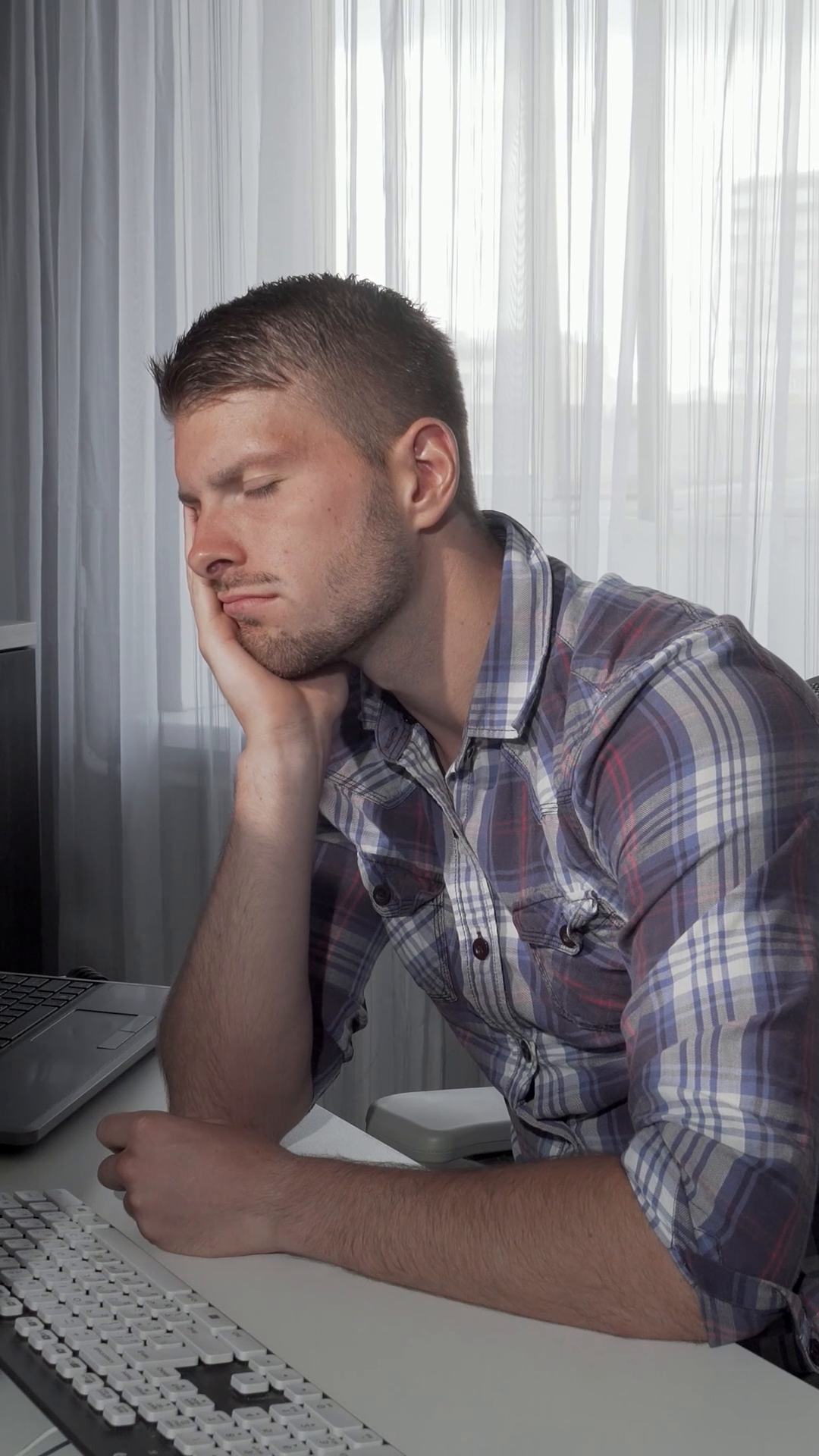 Exhausted Man Dozing Off At Computer Desk Stock Footage SBV-353082671 ...