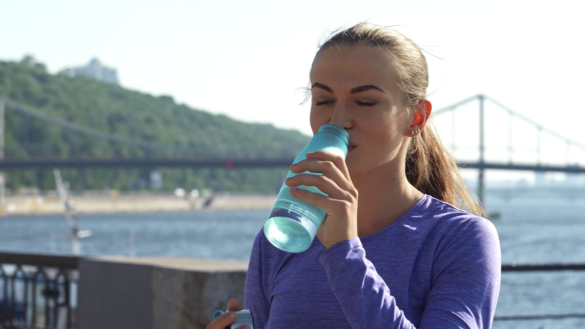 Young Woman Sipping Water Enjoying Stunning Stock Footage SBV-352085243 ...