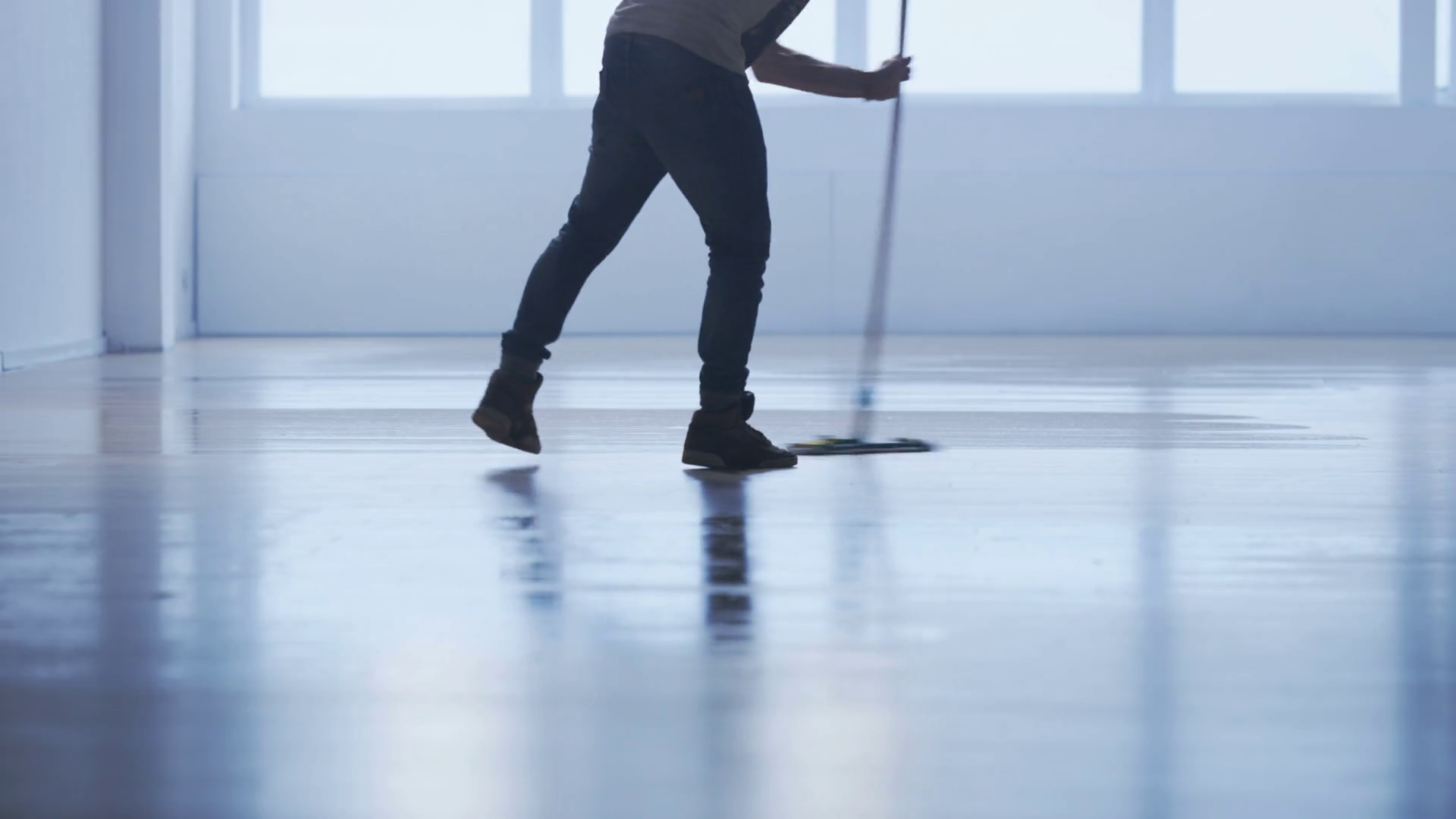 Man Cleaning Floor In Exercise Gym Stock Footage SBV312315530