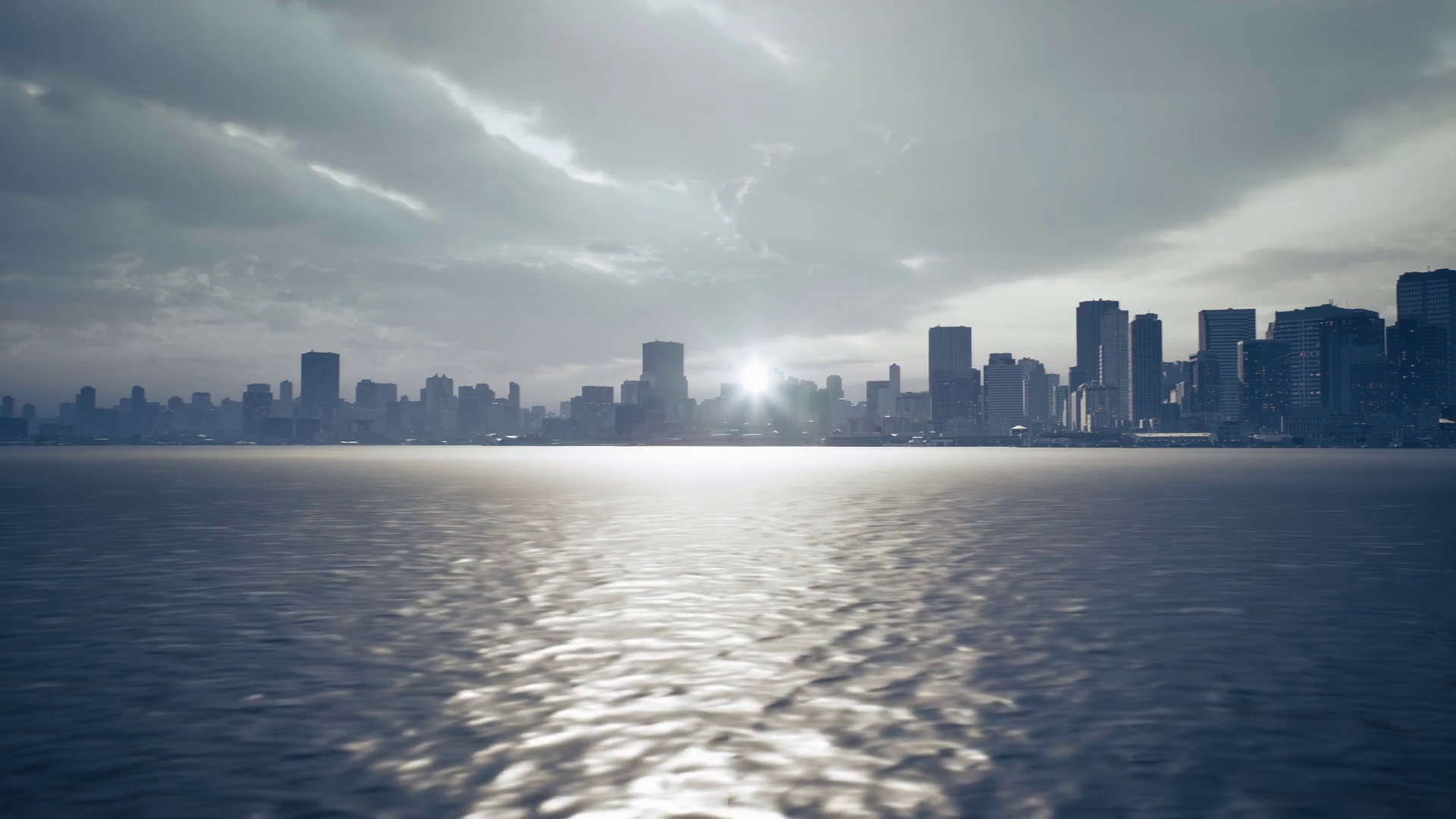 Sunrise Over City Skyline Reflecting On Calm Stock Motion Graphics SBV ...