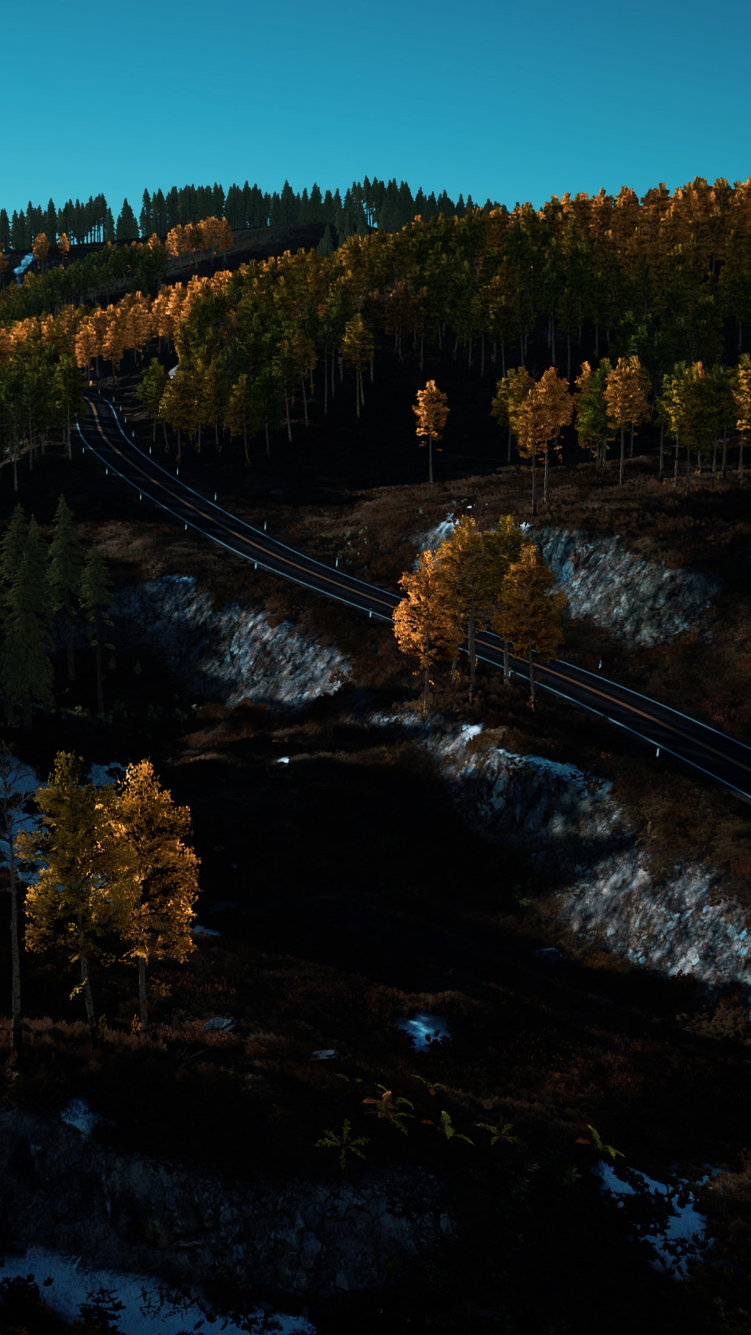 Aerial View Of Snowy Forest With Road Stock Footage SBV-353159597 ...