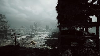 Visual portraying neglect and ruin in abandoned terrain with somber tone