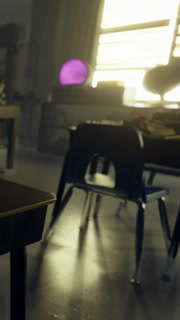 Classroom setting with chair and desk in early morning light