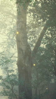 Mystical forest filled with glowing fireflies at dusk enchanting nature scene
