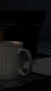 Coffee mug on a table with soft light in a simple indoor setting