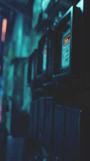 Old vending machines line an urban wall in a dimly lit alley during nighttime