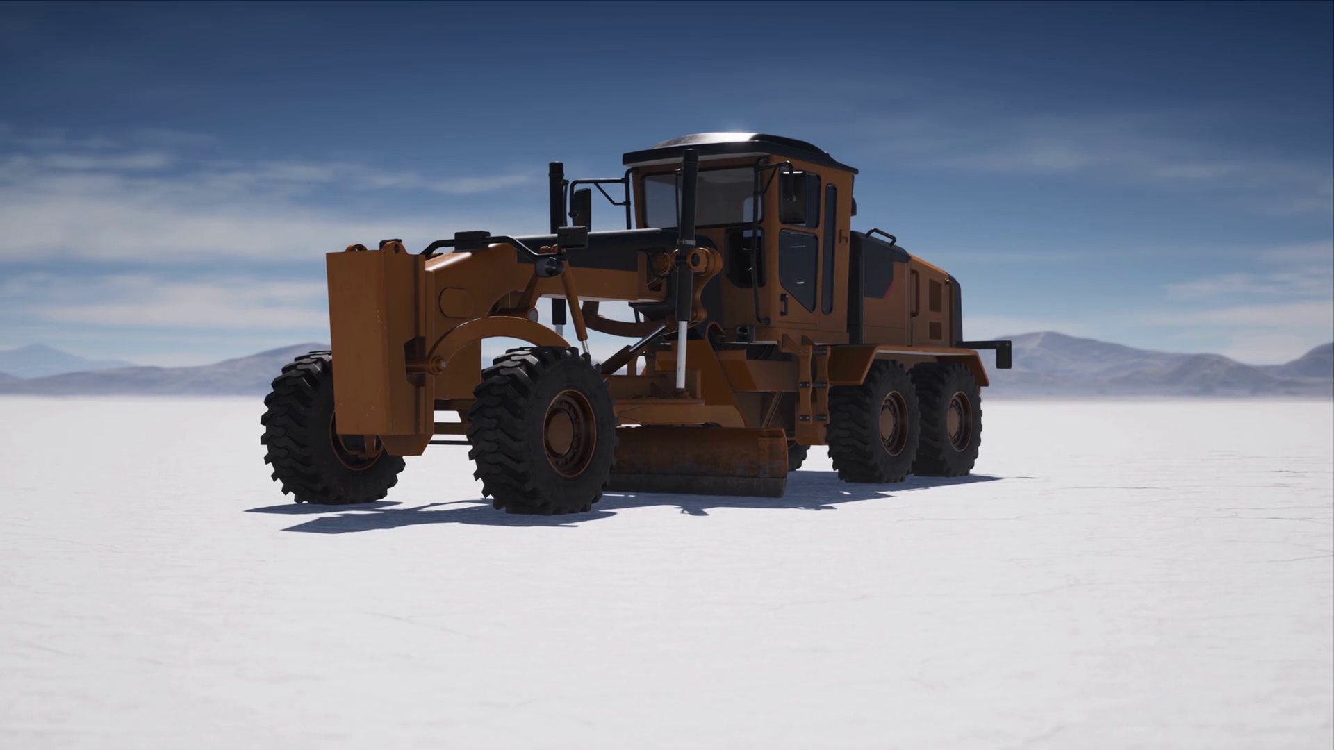 road grading machine on the salt desert road Motion Background 0010