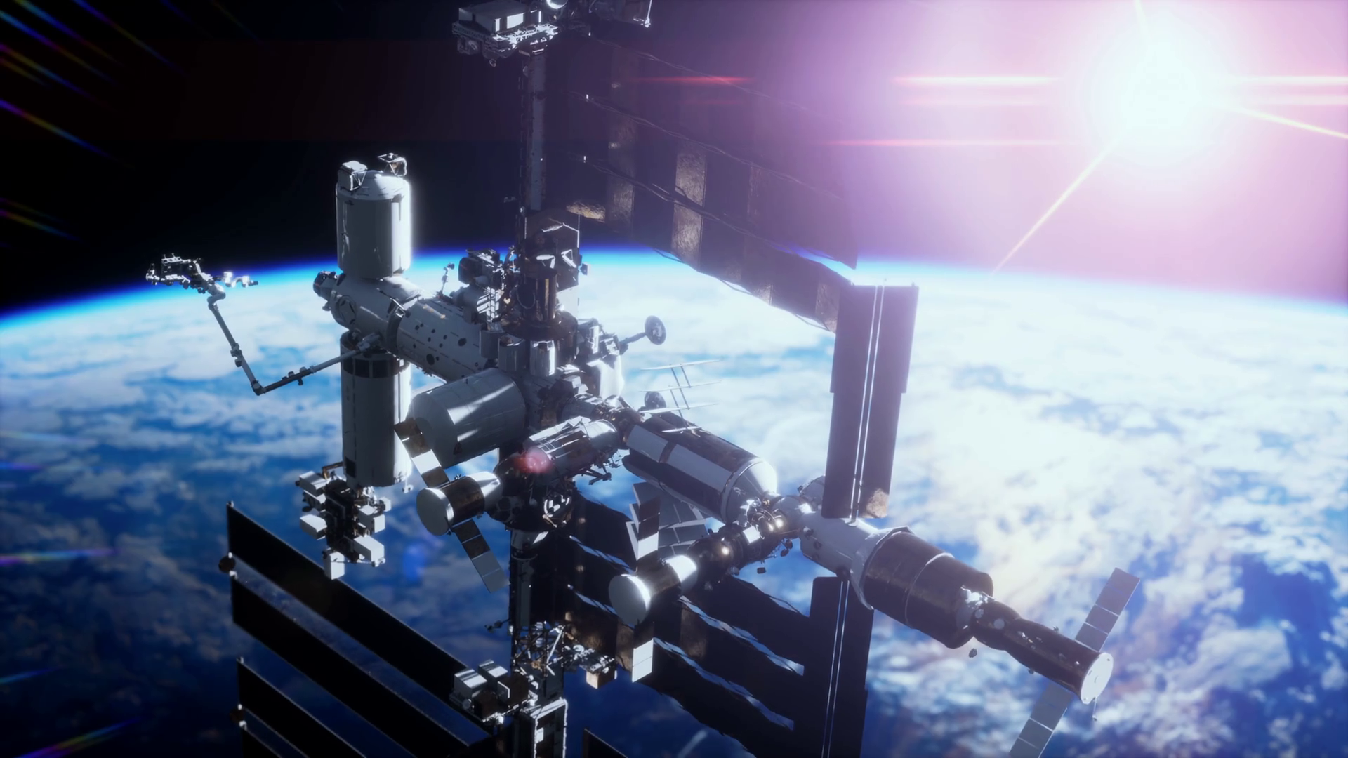 International Space Station ISS floating in orbit above planet earth ...