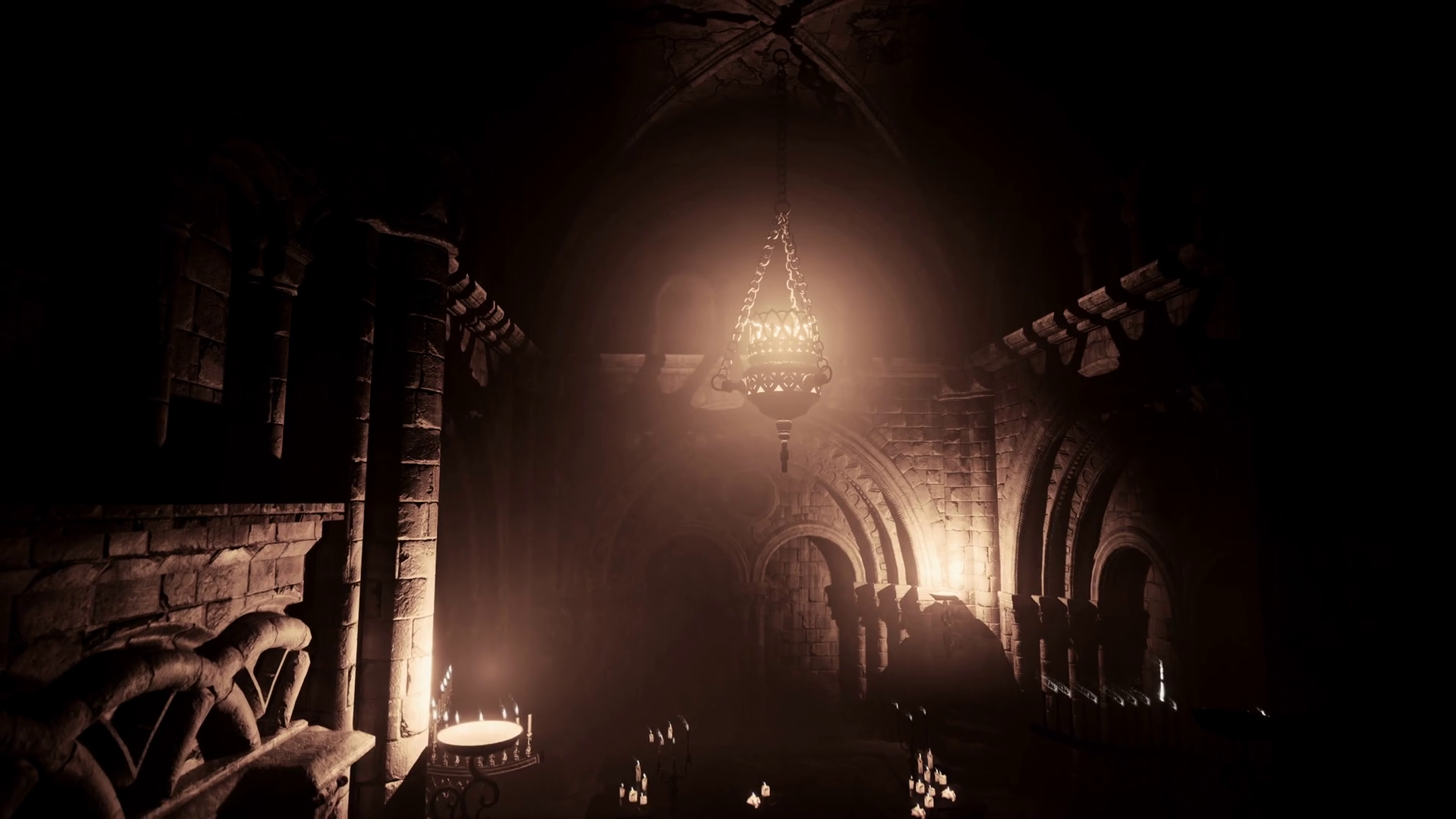 Eerie Atmosphere Dark Gothic Chapel Candles Stock Motion Graphics SBV