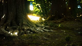 Fantasy firefly lights in the magical forest