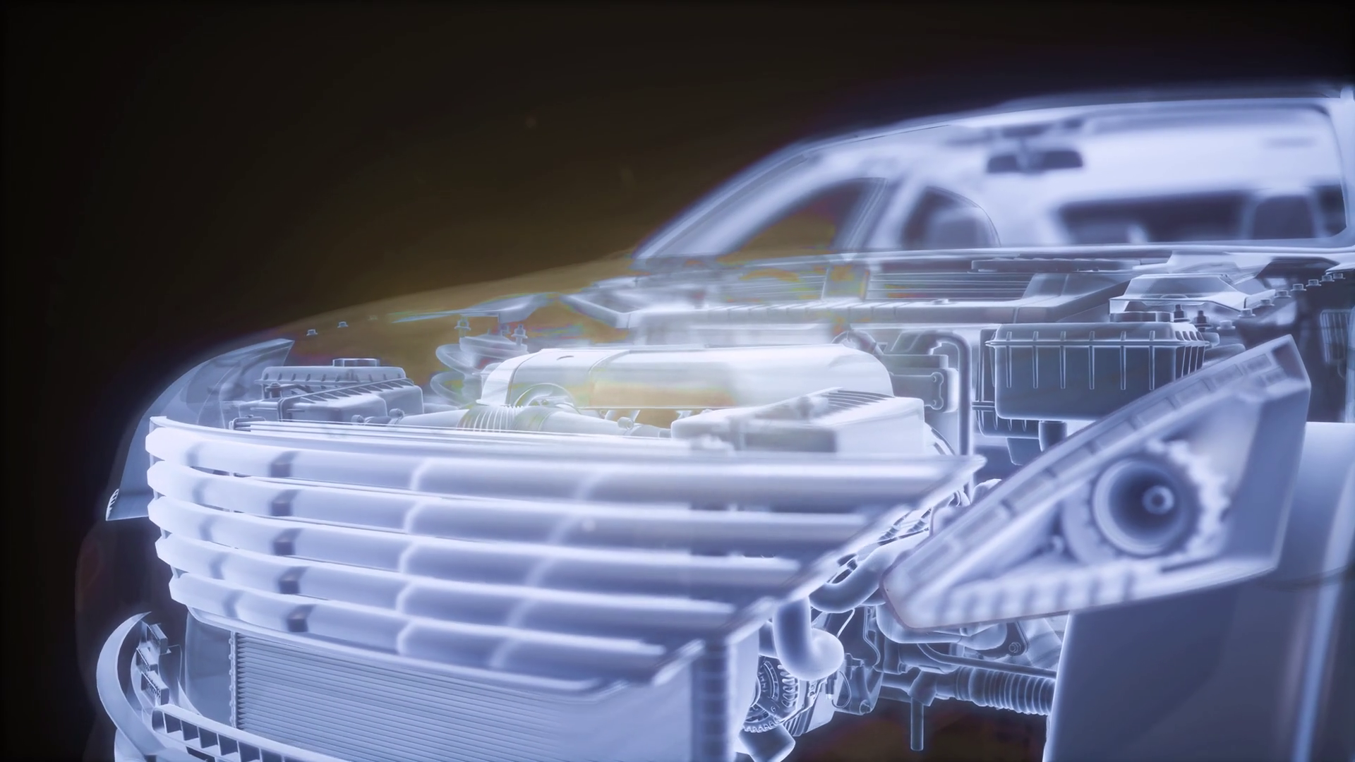 Holographic animation of 3D wireframe car model with engine Stock Video