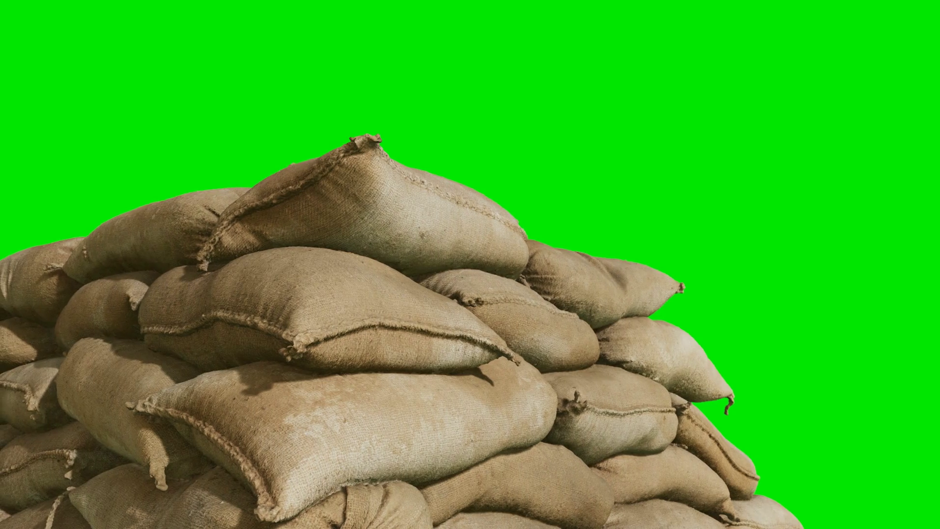 sandbags for flood defense or military use on green chromakey