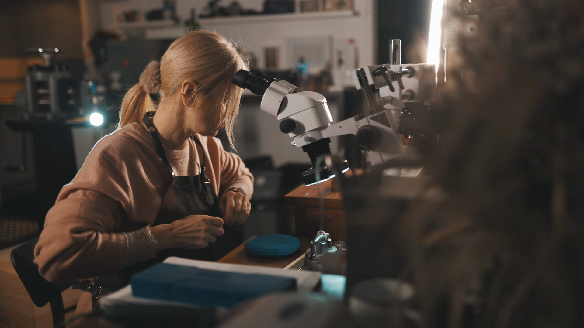 Female Jeweler Using Microscope Detailed Work Stock Footage SBV ...
