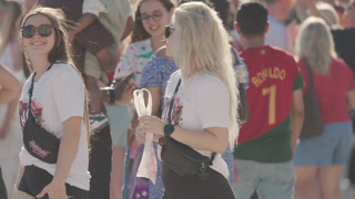 17 june 2026, lisbon, Portugal - Fans enjoy championship atmosphere in the crowd at football mundial in summer