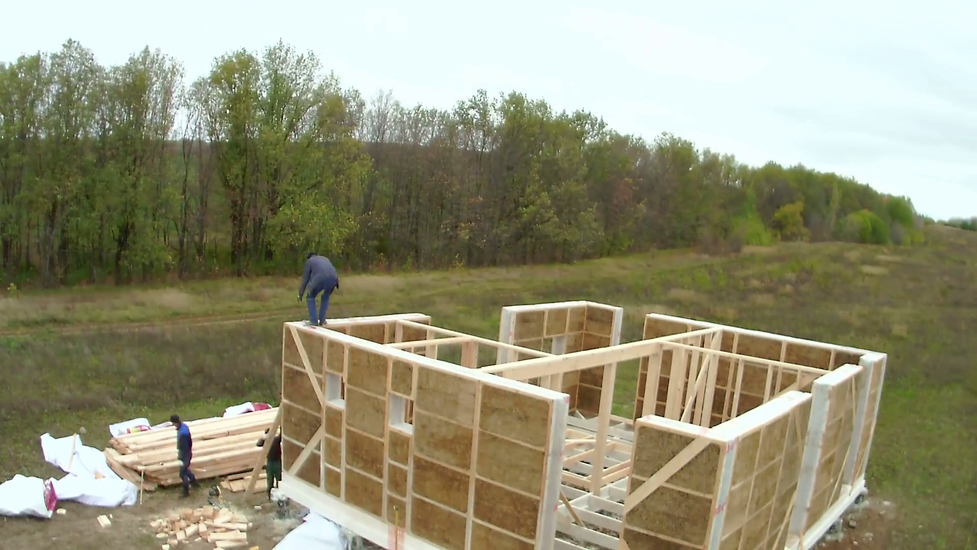Country House Of Straw Bales Construction Stock Footage SBV310653670