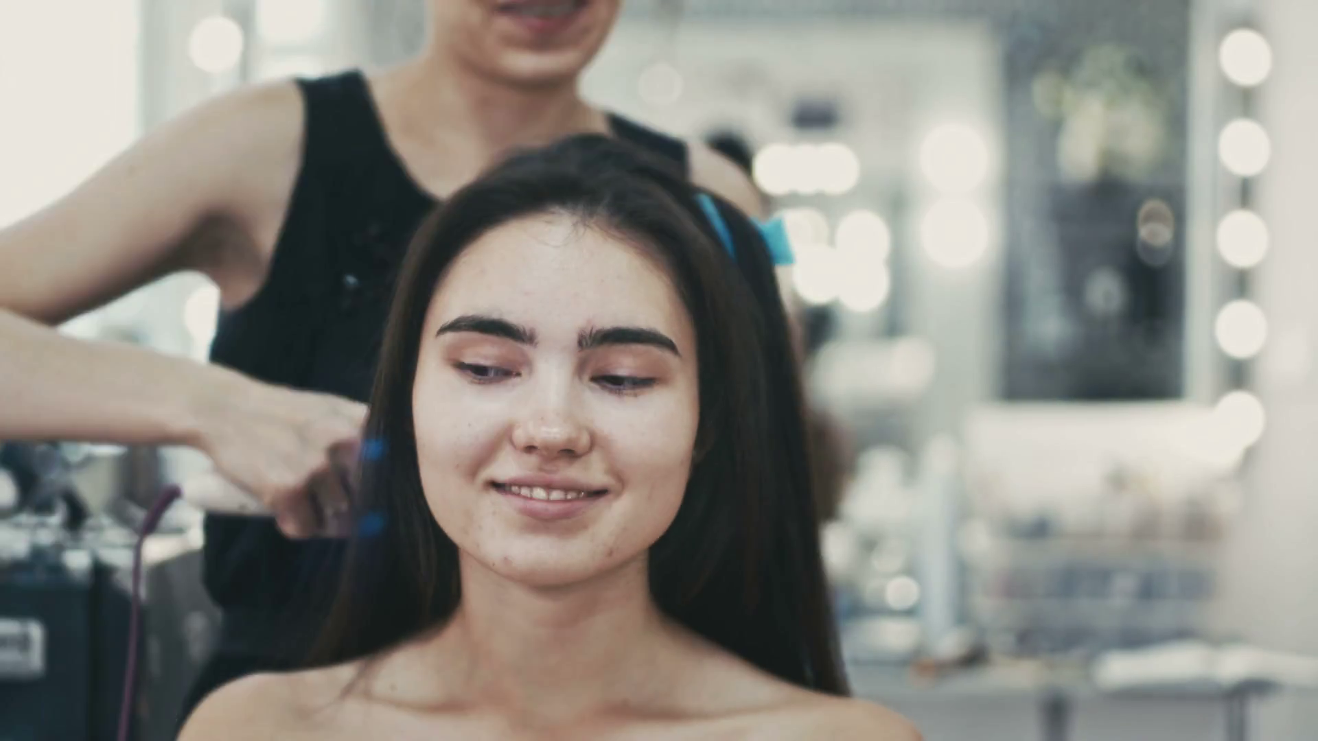 Makeup Hairstyles Artist Working On Model Stock Footage SBV308498896