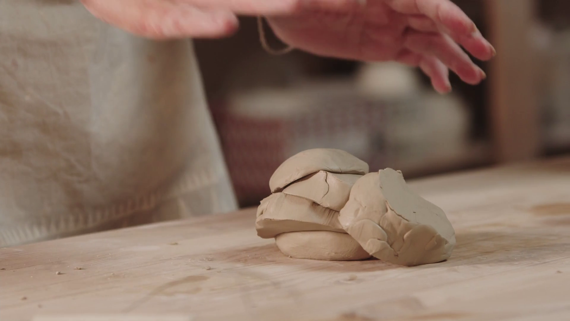 Pottery Female Hands Kneading Clay Stock Footage SBV