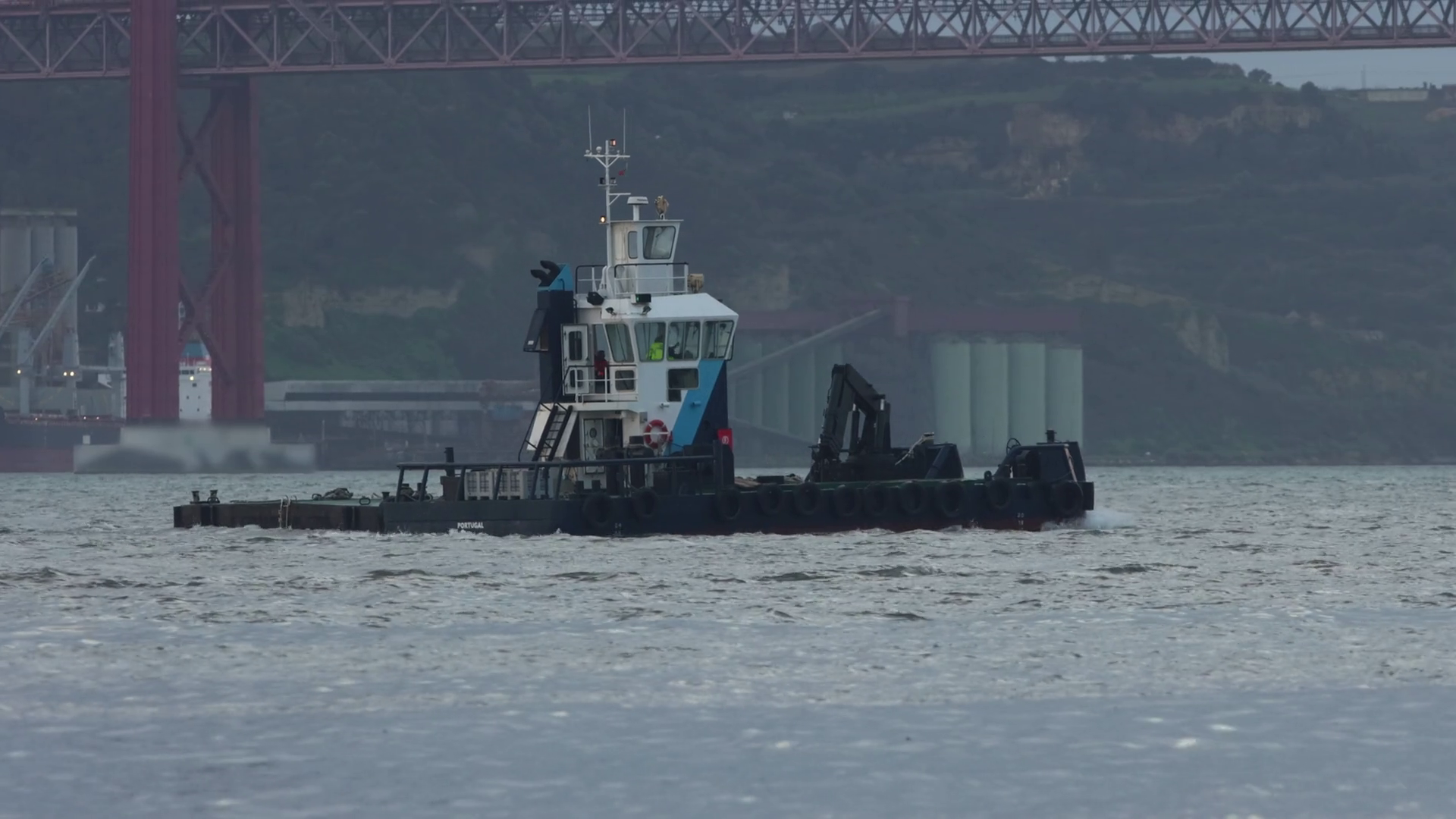 An Industrial Marine Vessel Sails River In Stock Footage SBV347370455