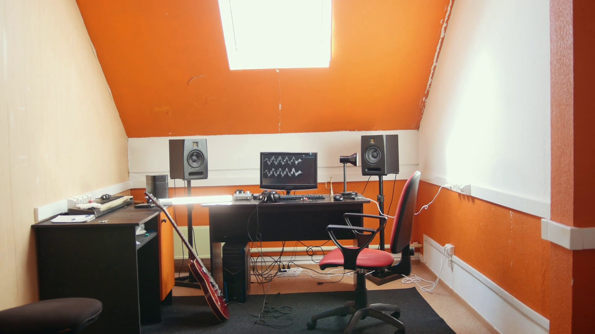 A homemade sound recording studio interior Stock Video Footage 0010