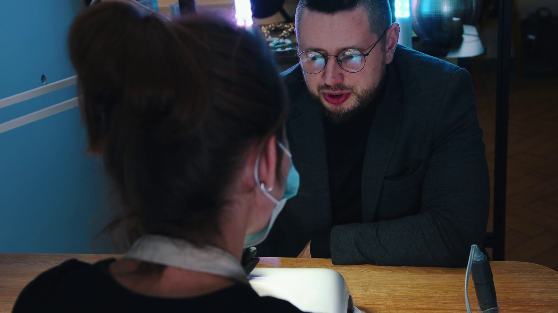 A man has his nails done in a nail salon Stock Video Footage 0006 SBV