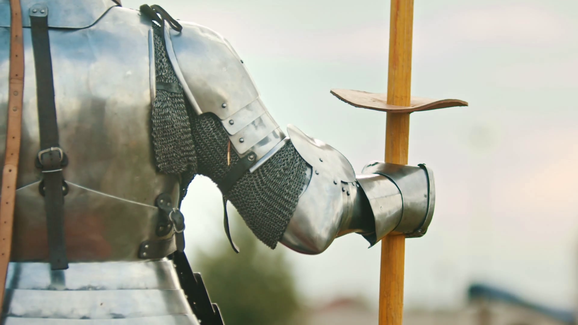 A Man Knight In Helmet Holding Plastic Sword Stock Footage SBV