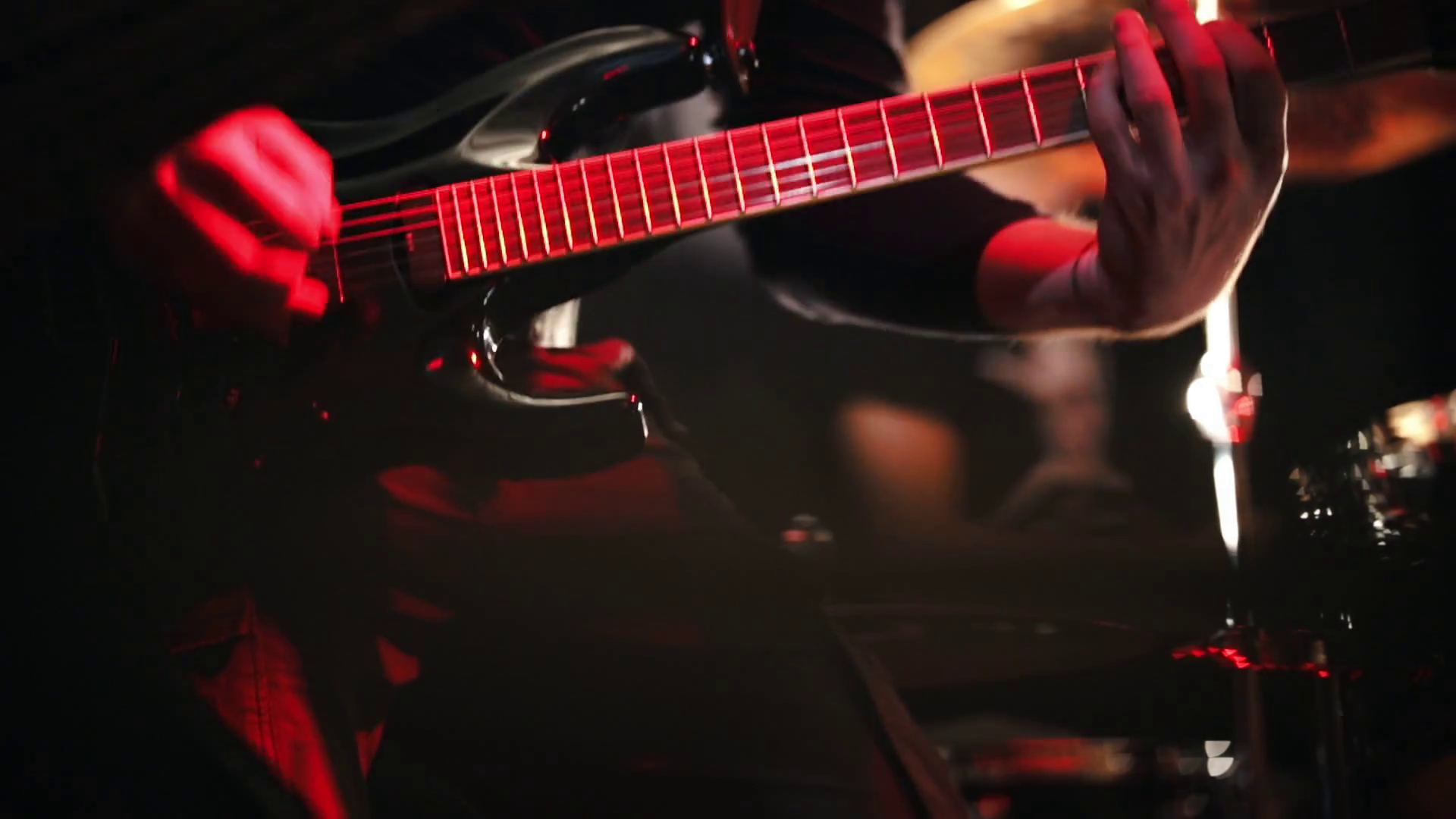 Guitarist playing on a stage on a black guitar. Stock Video Footage 00