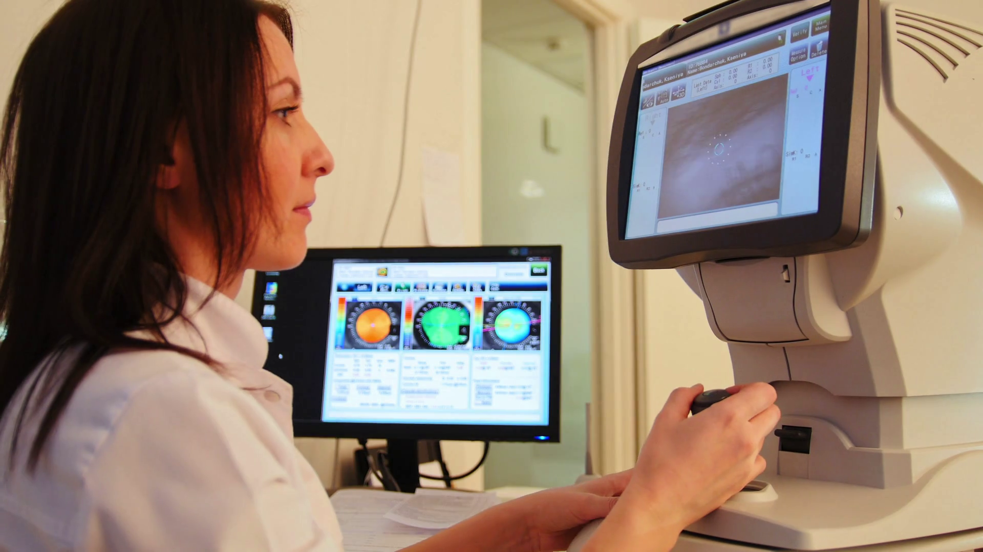 Ophthalmology diagnostic eyes clinic working with patient by modern
