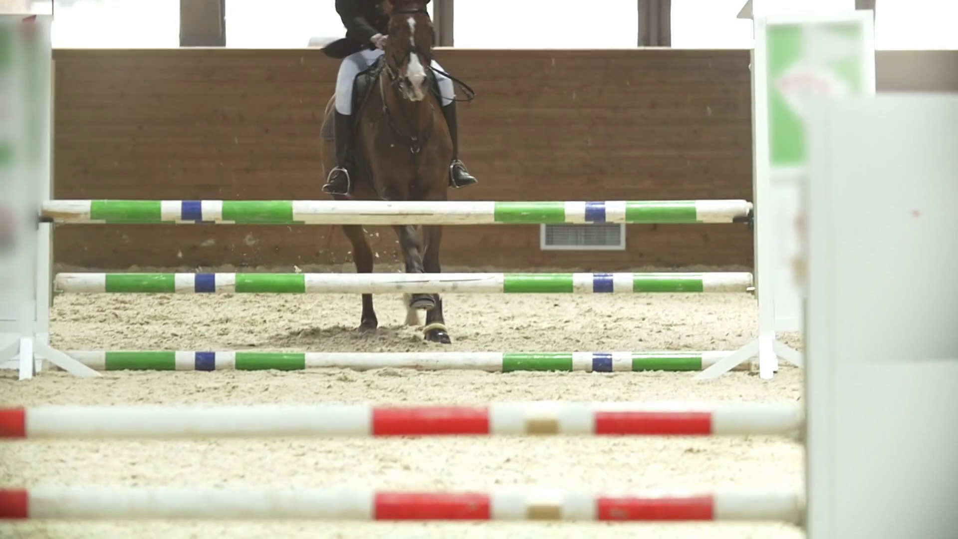 Rider On Black Horse Galloping At Show Stock Footage SBV327676133