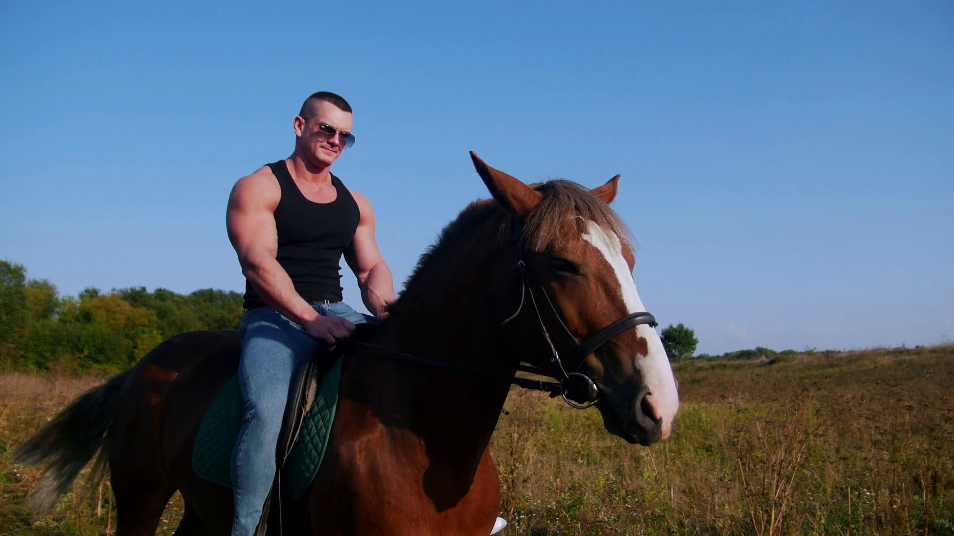 Strong Man Bodybuilder In Black Tshirt Stock Footage SBV326664012