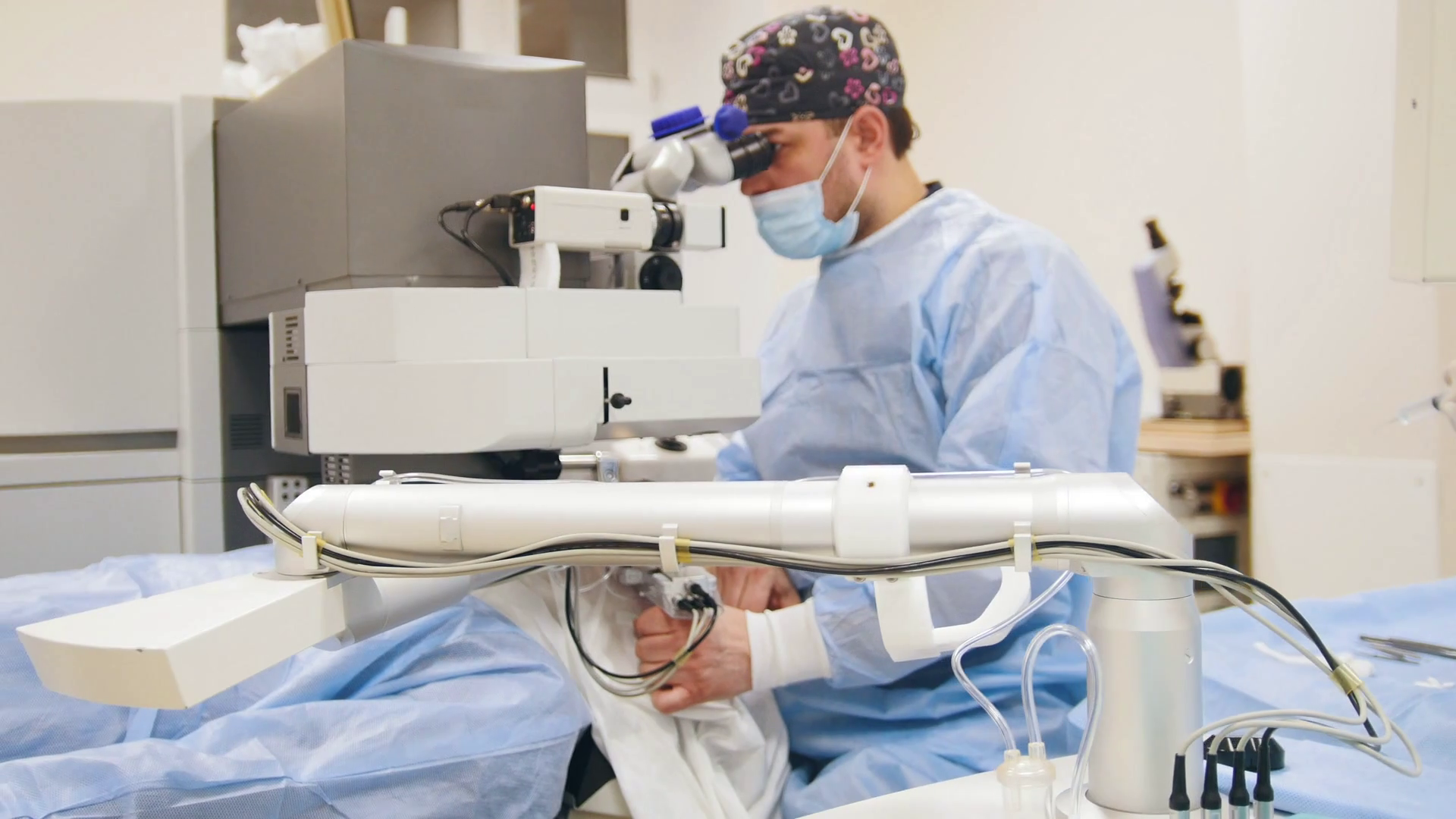 Surgeon Using Microscope Makes Operation Stock Footage SBV313287730