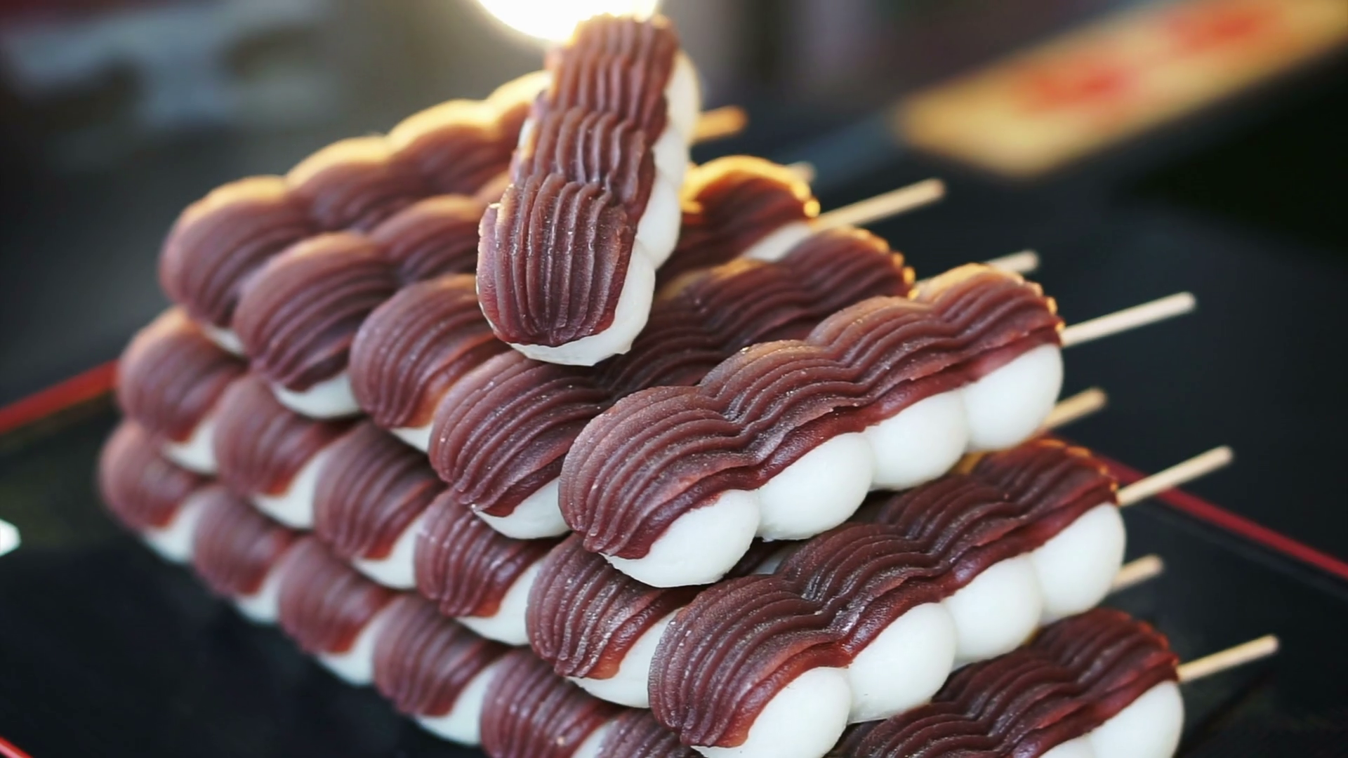 Japanese traditional dessert Dango, sweet mocha rice ball with red bean