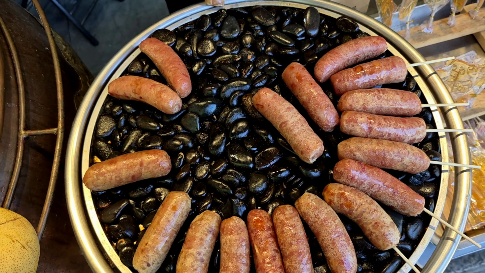 Red Chinese Sausage Grilling On Pebble Rocks Stock Footage SBV ...